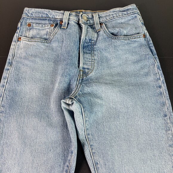 Levi's Jeans Women's 27x27* Big E 501 Skinny Light Blue Faded Denim Tag 26x28 - Picture 2 of 16